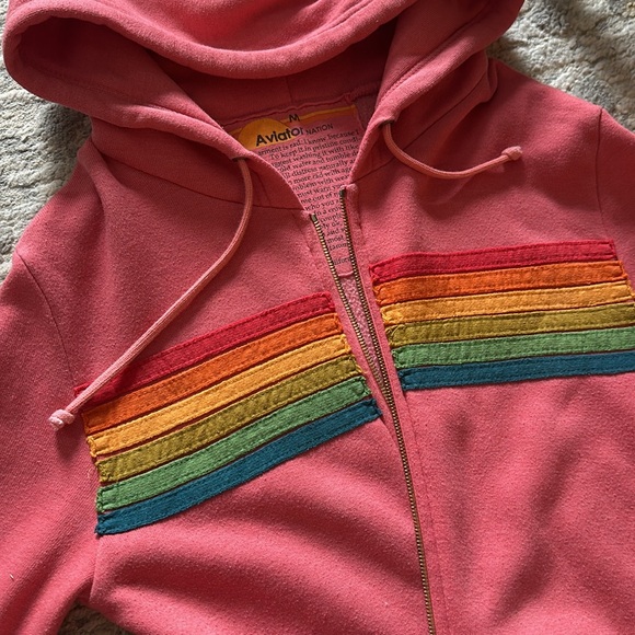 Aviator Nation Six Striped Pink Serape Rainbow Zip Hoodie - Picture 5 of 5